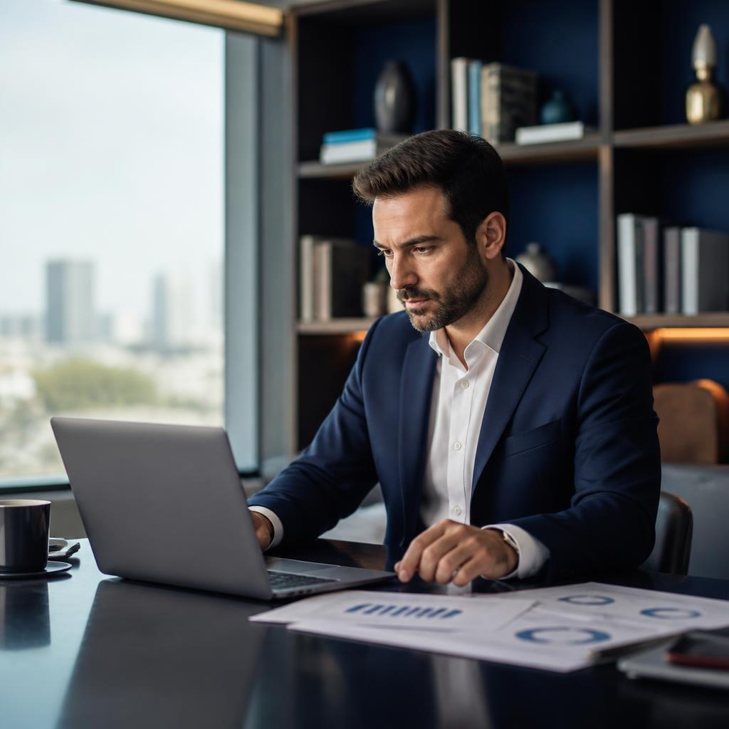 Executivo analisando resultados financeiros em um escritório
